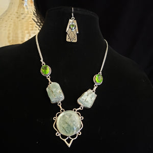 Sleek Prehnite & Silver Necklace Set